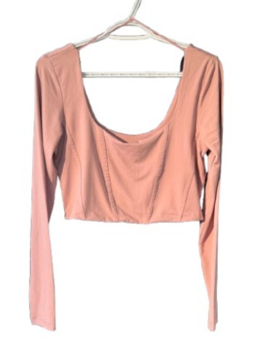 Dynamite Pia long sleeve corset crop top dusty pink women's size L NWT